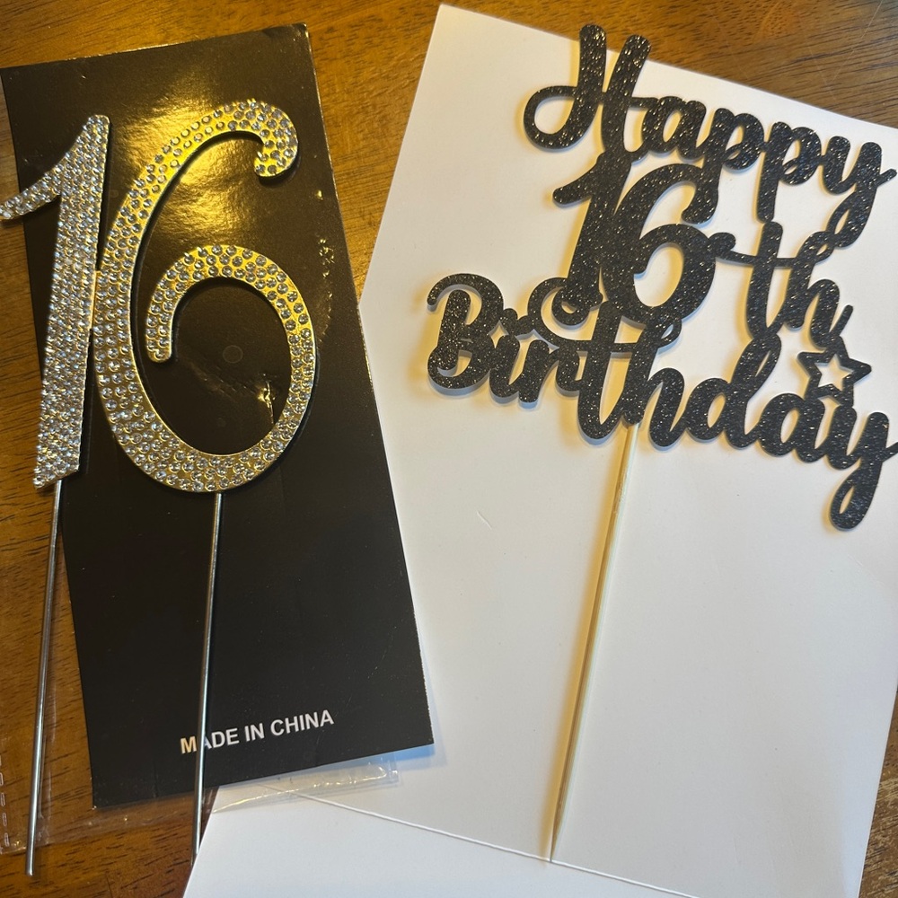 Sparkling 16th Birthday Cake Toppers and banners